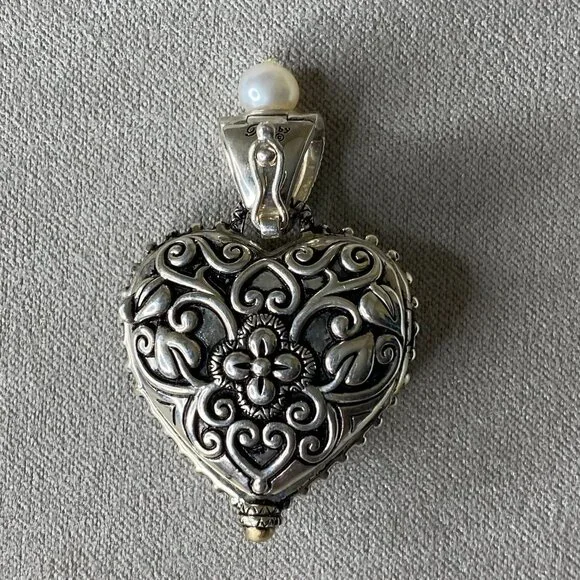Barbara Bixby 925 Sterling Silver & 18K Gold Heart Locket Enhancer Pendant Pearl - Picture 6 of 11